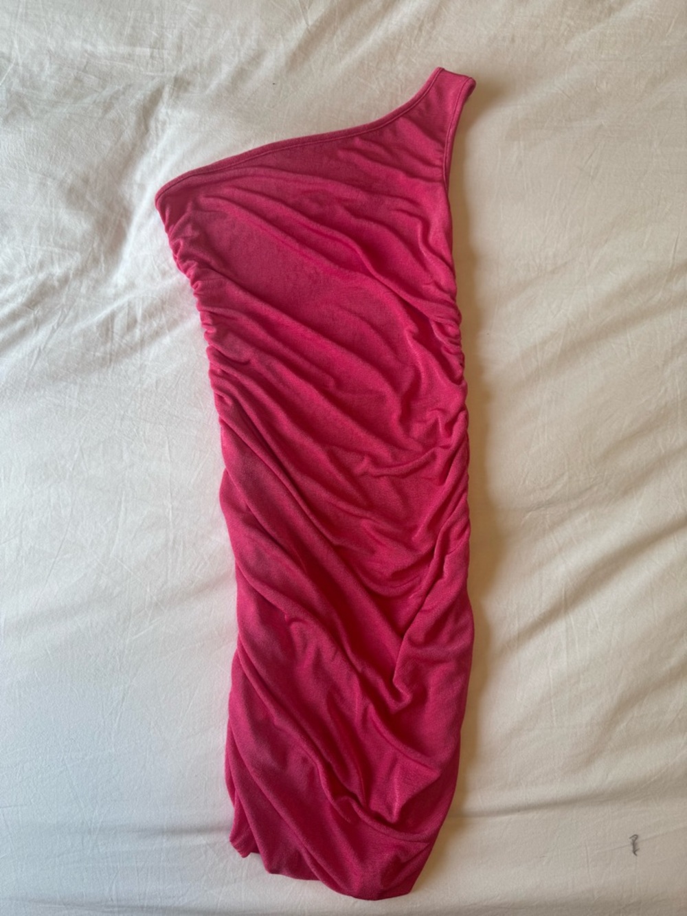 One-Shoulder Ruched Bodycon Dress - Hot Pink
